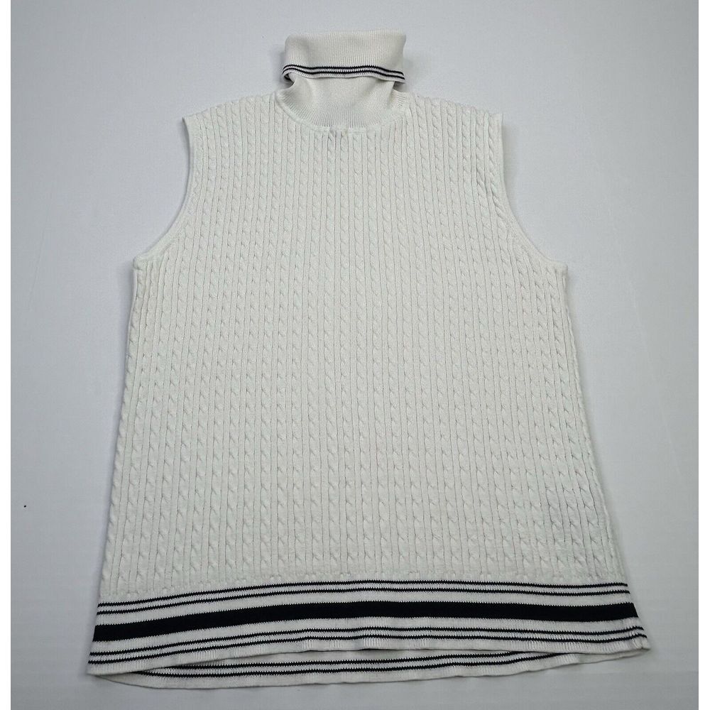 Lauren Ralph Lauren Sweater Vest Women's Large Beige Knit Sleeveless Turtleneck